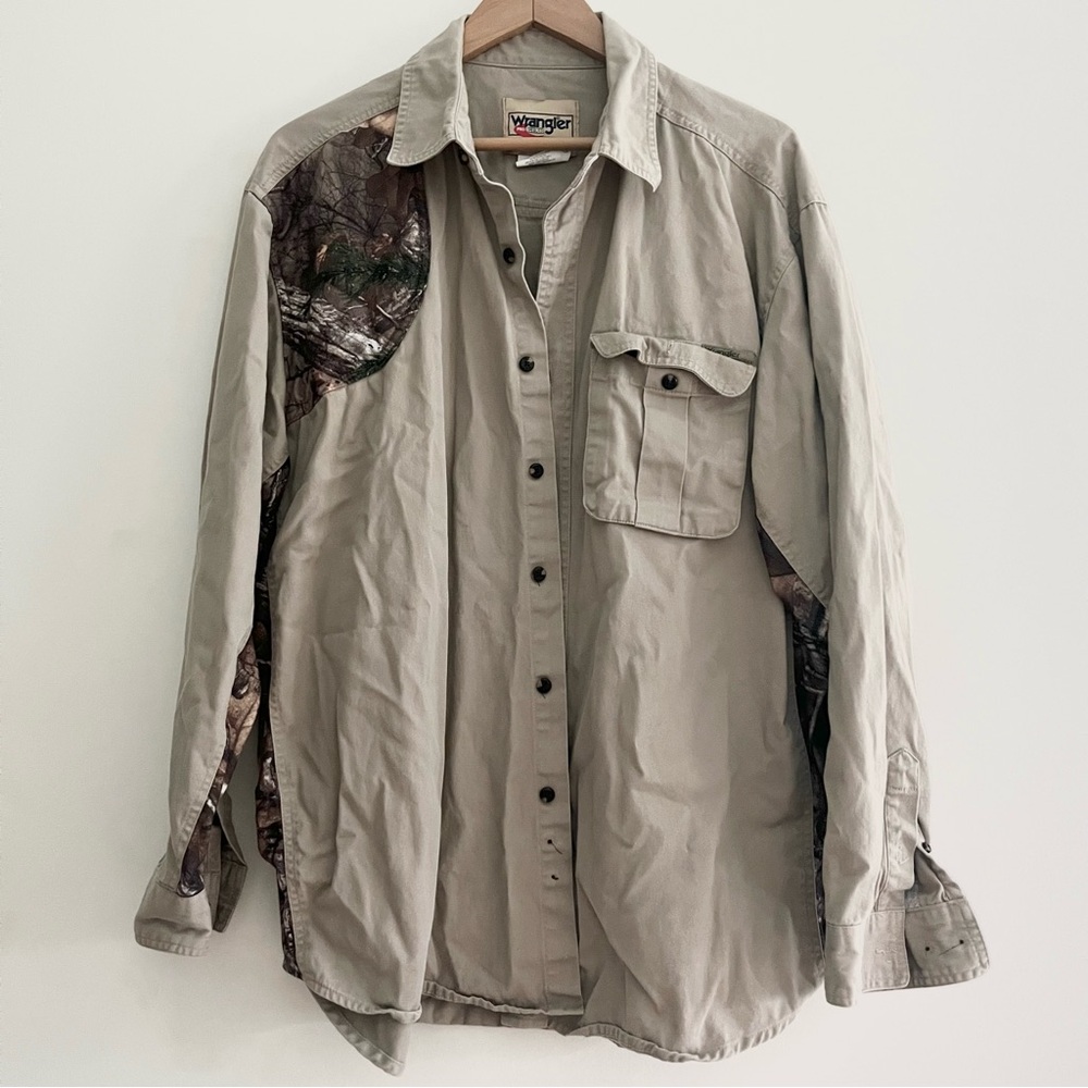 Wrangler ProGear Camouflage Men’s Button Down XXL Hunting Fishing Khaki Green